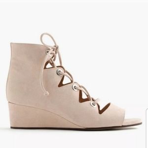 J Crew Pink Laila Lace Up Wedge Sandal 8